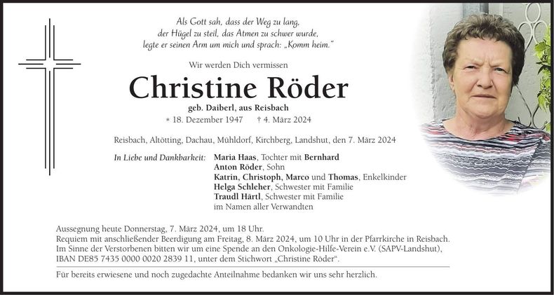 Traueranzeige Christine Röder