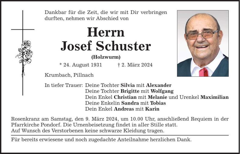 Traueranzeige Josef Schuster