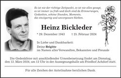 Traueranzeige Heinz Bickleder
