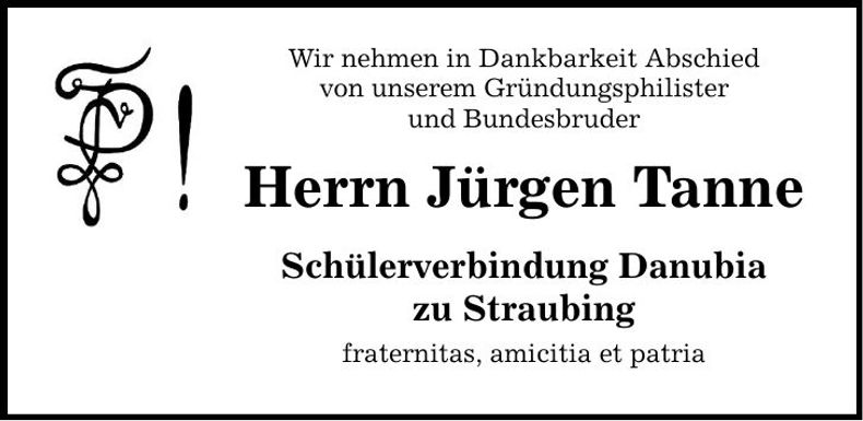 Traueranzeige Jürgen Tanne