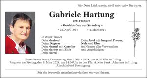 Traueranzeige Gabriele Hartung