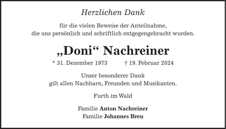 Traueranzeige Anton Nachreiner