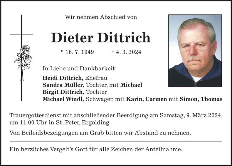 Traueranzeige Dieter Dittrich