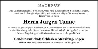 Traueranzeige Jürgen Tanne