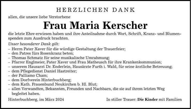 Traueranzeige Maria Kerscher