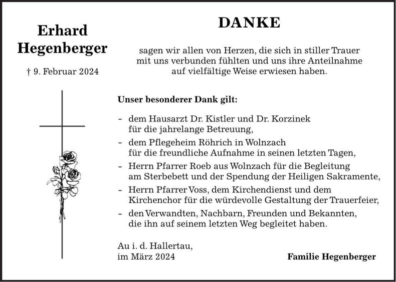 Traueranzeige Erhard Hegenberger