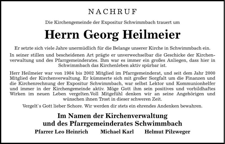 Traueranzeige Georg Heilmeier