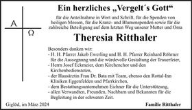 Traueranzeige Theresia Ritthaler