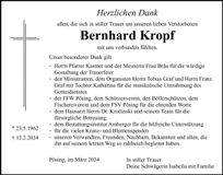 Traueranzeige Bernhard Kropf