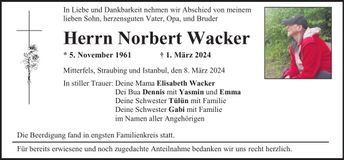 Traueranzeige Norbert Wacker