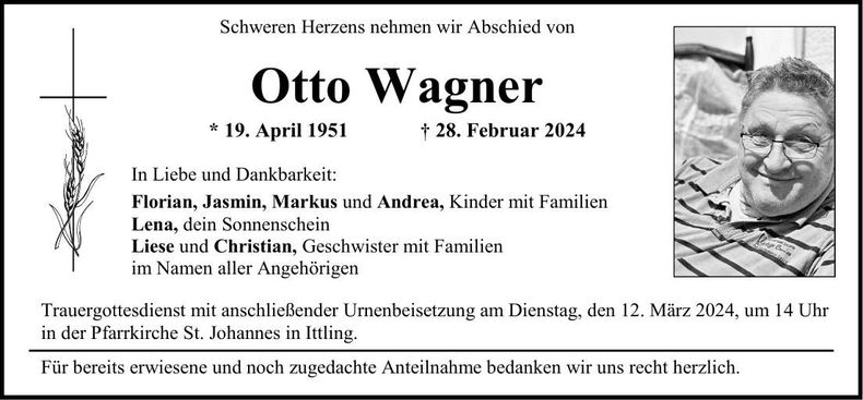 Traueranzeige Otto Wagner