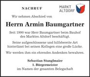 Traueranzeige Armin Baumgartner