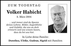 Traueranzeige Volker Habicht