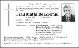 Traueranzeige Mathilde Krempl