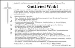 Traueranzeige Gottfried Weikl