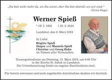 Traueranzeige Werner Spieß