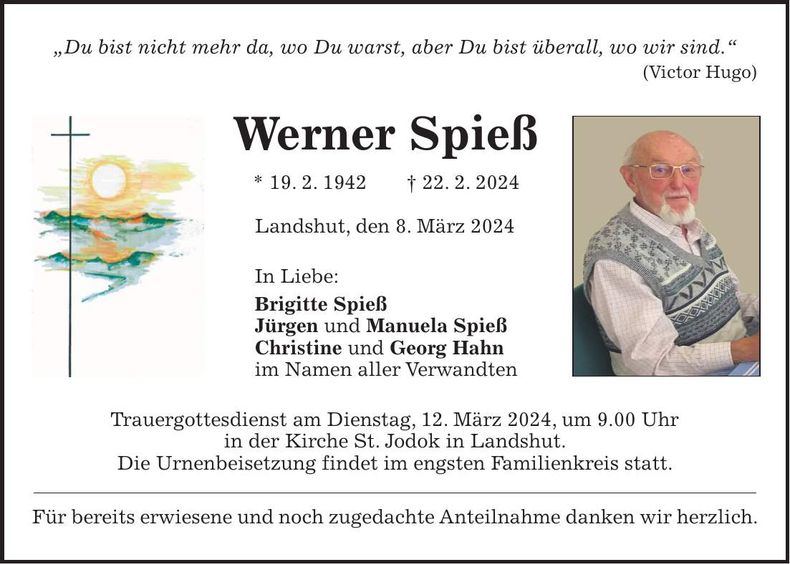 Traueranzeige Werner Spieß