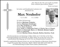 Traueranzeige Max Neuhofer