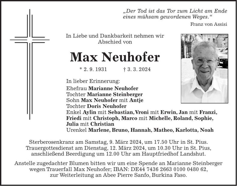 Traueranzeige Max Neuhofer