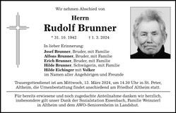 Traueranzeige Rudolf Brunner