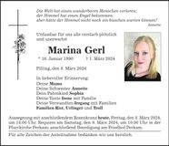 Traueranzeige Marina Gerl