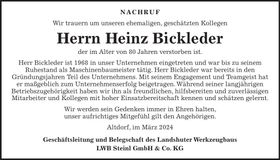 Traueranzeige Heinz Bickleder