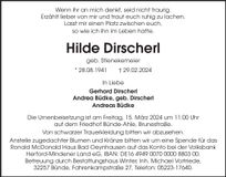 Traueranzeige Hilde Dirscherl