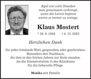 Traueranzeige Klaus Mostert