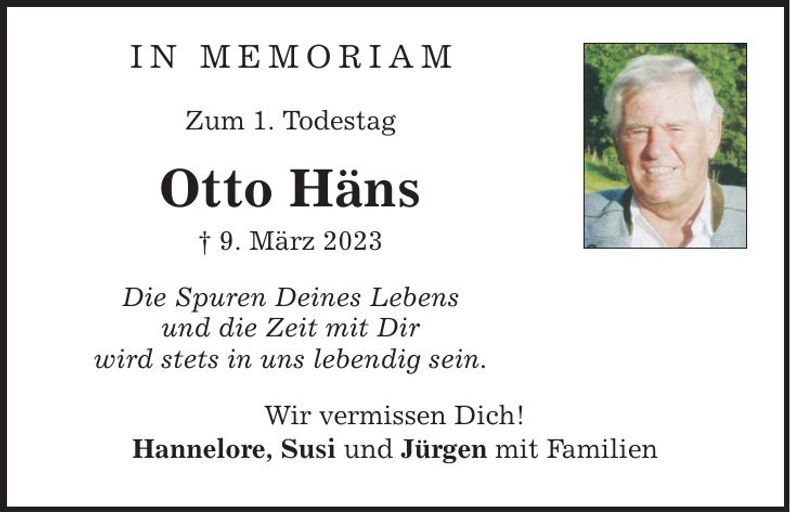 Traueranzeige Otto Häns