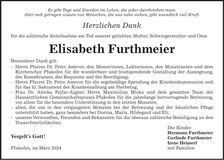Traueranzeige Elisabeth Furthmeier