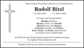 Traueranzeige Rudolf Bitzl