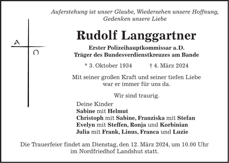 Traueranzeige Rudolf Langgartner