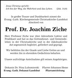 Traueranzeige Joachim Prof. Dr. Ziche