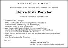 Traueranzeige Fritz Wurster
