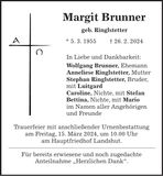 Traueranzeige Margit Brunner