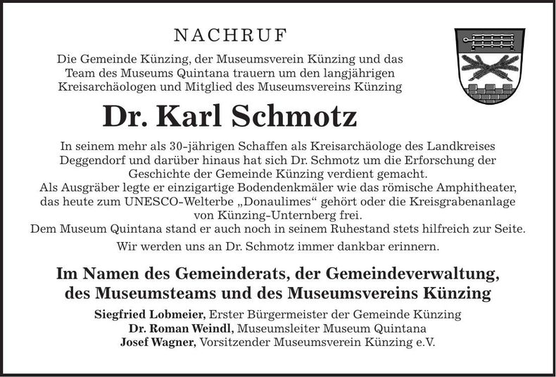 Traueranzeige Karl Dr. Schmotz