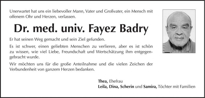 Traueranzeige Fayez Badry