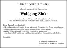 Traueranzeige Wolfgang Zink