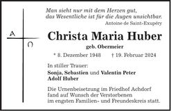 Traueranzeige Christa Maria Huber