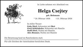 Traueranzeige Helga Csejtey