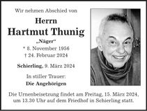 Traueranzeige Hartmut Thunig