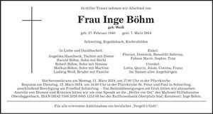 Traueranzeige Inge Böhm