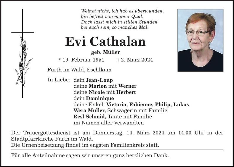 Traueranzeige Evi Cathalan