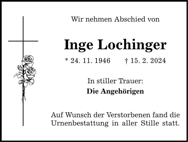 Traueranzeige Inge Lochinger