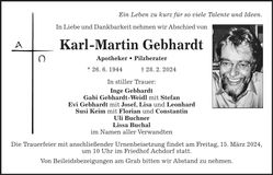 Traueranzeige Karl-Martin Gebhardt