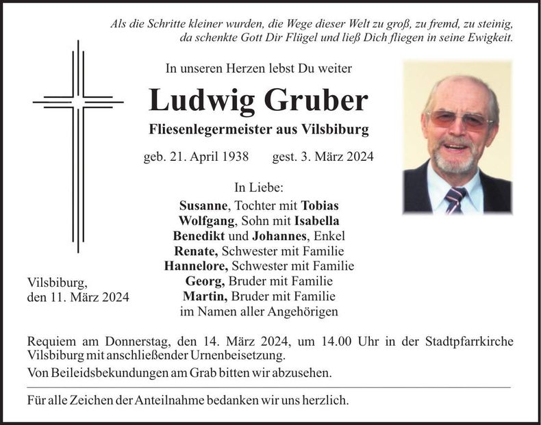 Traueranzeige Ludwig Gruber