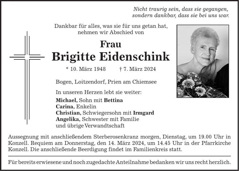 Traueranzeige Brigitte Eidenschink