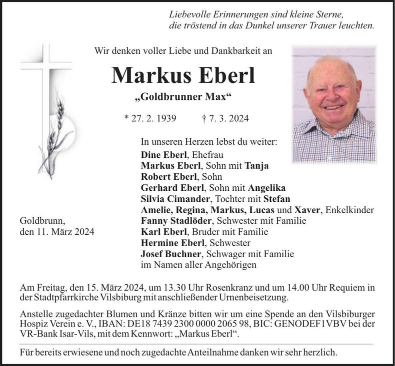 Traueranzeige Markus Eberl