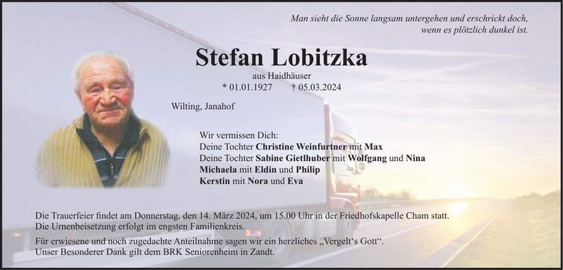 Traueranzeige Stefan Lobitzka