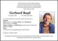 Traueranzeige Gerhard Rapf